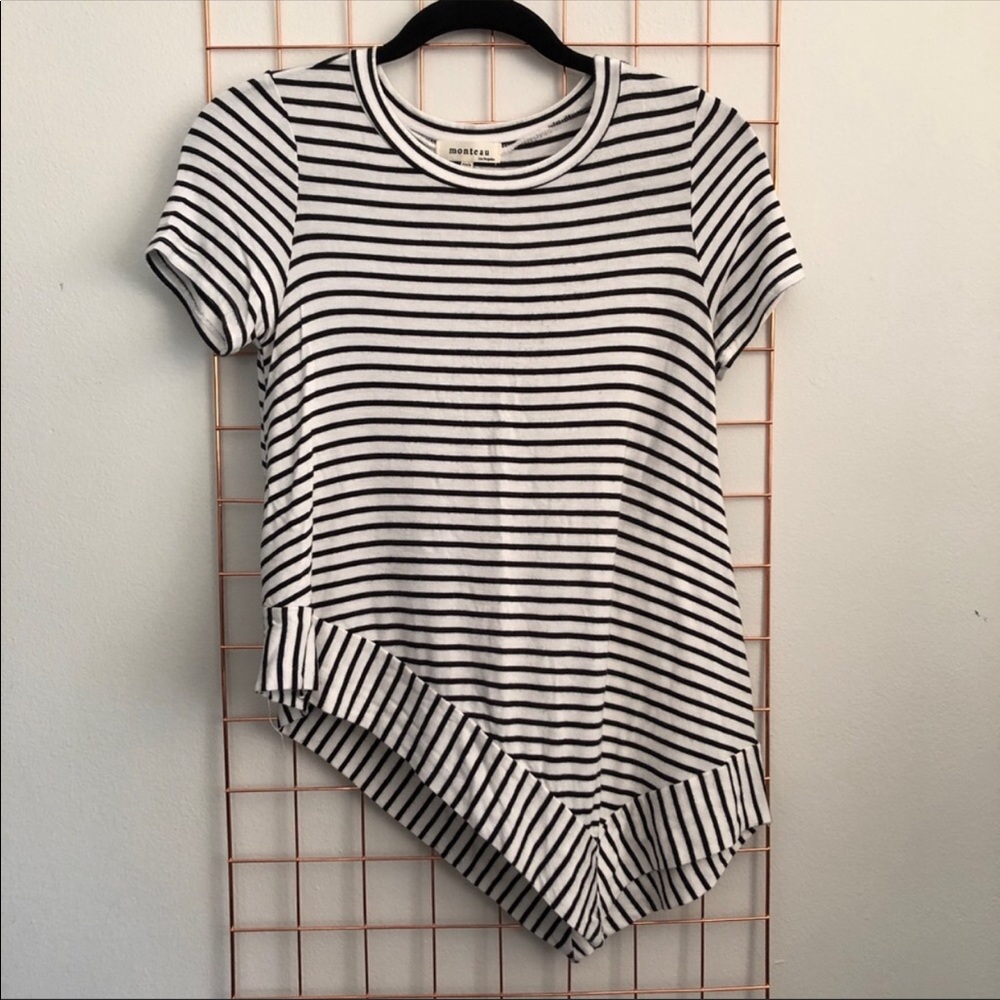 Monteau | Asymmetrical Striped Crewneck Top